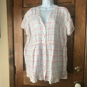 FINAL PRICE - Torrid White with Orange/Lavender/Green Plaid Button-Down Size 2